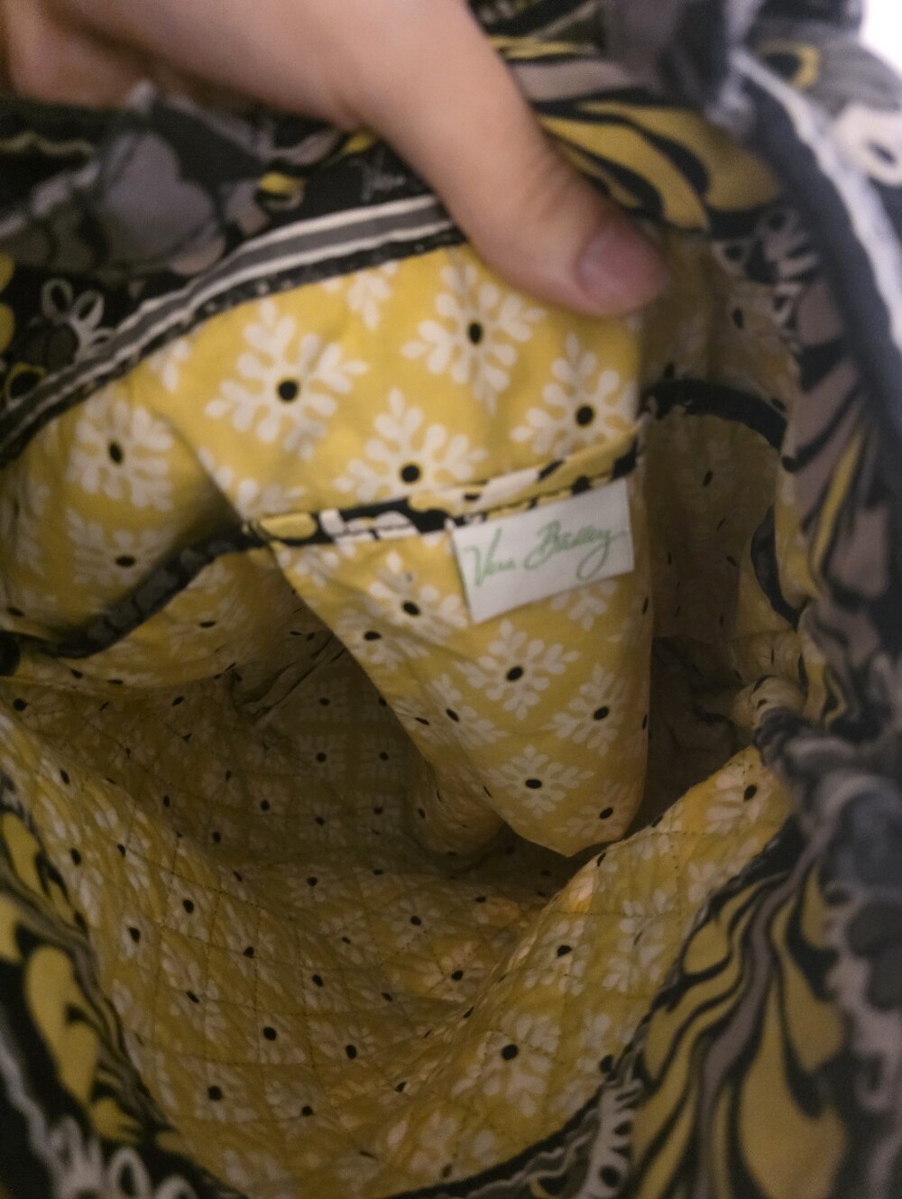 Vera Bradley Retired Quilted Floral Print Tote Bag in Black, Yellow & White - Picture 3 of 3